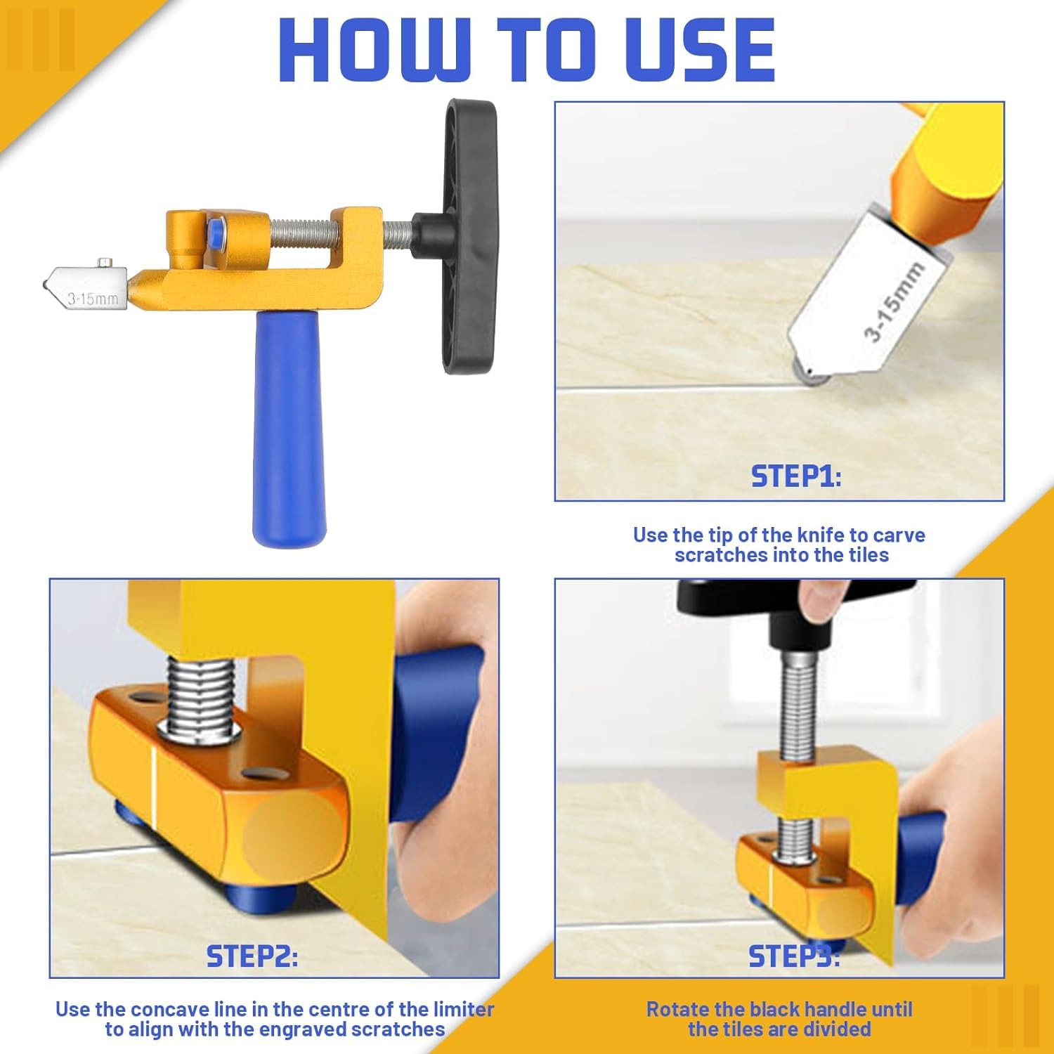 Tagliavetro Tagliapiastrelle Manuale, 2 In 1 Utensili Manuali Per Tagliapiastrelle Taglia Piastrelle Apriscatole Con Rompivetro, 3-15mm Taglia Vetro A Mano Per Taglio Vetro/Specchio/Piastrelle