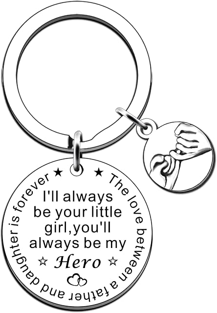 JMIMO Dad Gifts from Daughter Dad Keyring Birthday Fathers Day Gift for Dad Daddy - I'll Always Be Your Little Girl,You'll Always Be My Hero
