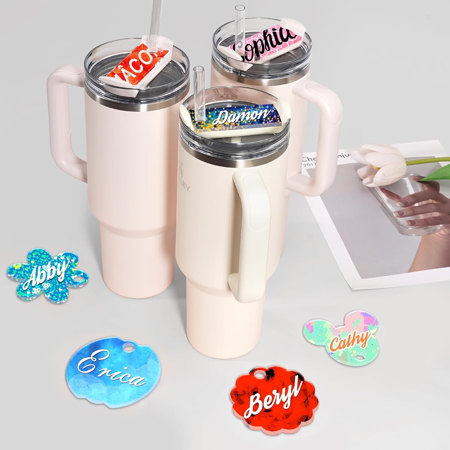 Sublimation Name Plate Blanks Acrylic for Stanley 30 20 oz Tumblers H2.0, Sublimation Topper Personalized Name Tag for Customized Stanley Cup, Lace (8 Pcs, NOT 40 oz)