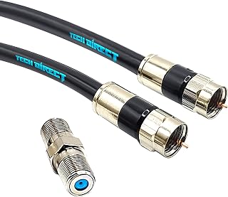 TechDirect 10FT RG6 Coaxial Cable - Quad Shield Low Loss for High-Speed Internet, 4K TV, Antenna, Satellite - Heavy Duty Indoor/Outdoor