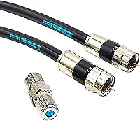 Cabo coaxial RG6 de 20FT preto - Internet de alta velocidade, TV, antena, cabo coaxial de banda larga satélite de baixa resistência com conectores - Fio de extensão extradurável de baixa