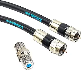 Cabo coaxial RG6 de 20FT preto - Internet de alta velocidade, TV, antena, cabo coaxial de banda larga satélite de baixa resistência com conectores - Fio de extensão extradurável de baixa