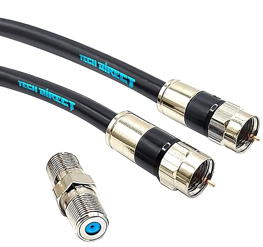 TechDirect 10FT RG6 Coaxial Cable - Premium Heavy Duty, High Speed Internet, Cable TV, Antenna, Satellite Broadband Low Resistance RG6 Coax Cable Cord Low Loss TV Cable Extension Wire with Connectors