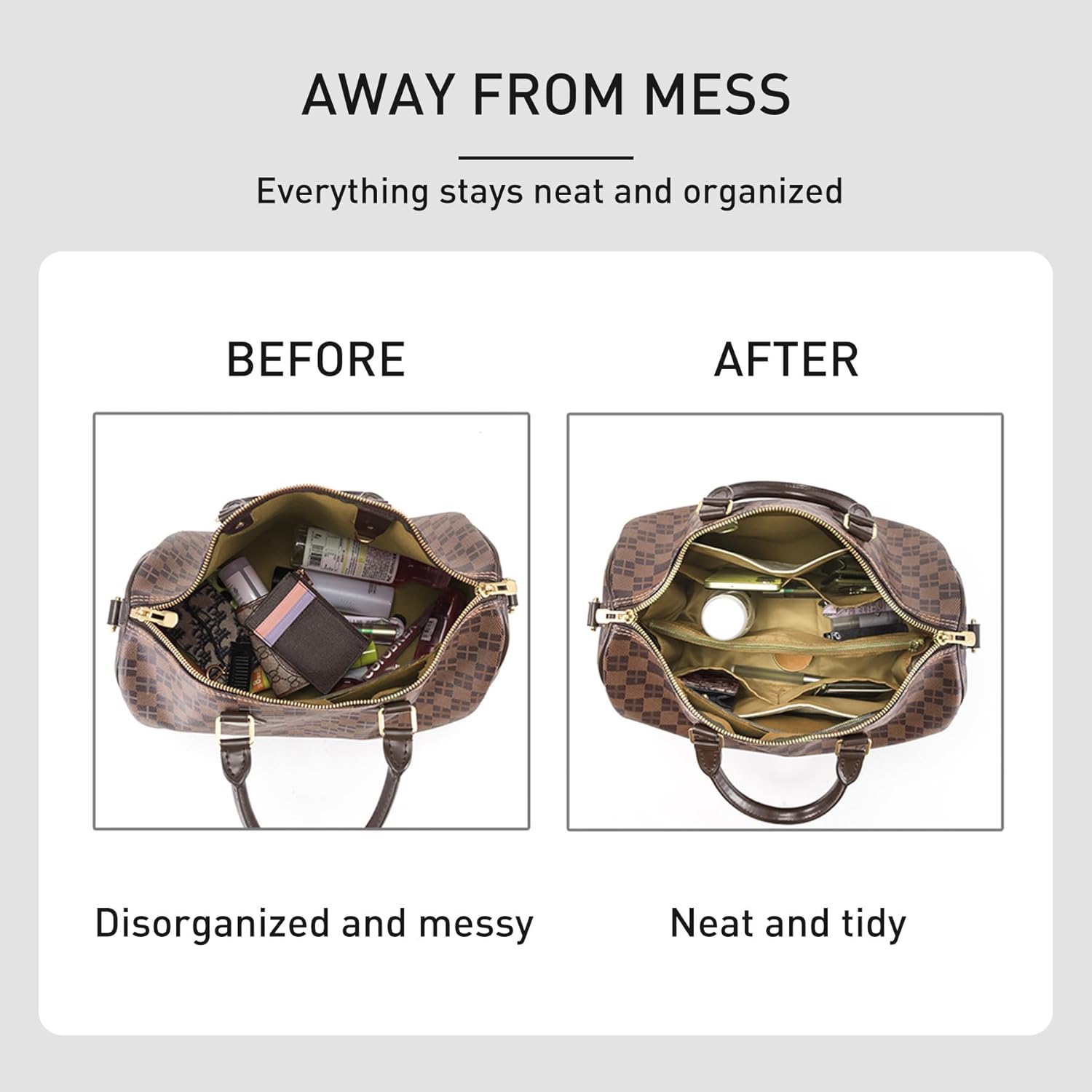 Purse Organizer Insert Compatible with lv Speedy 25/Monogram Bags and More, Light Waterproof DupontPaper Bag Insert Shaper Protector for Women Tote Handbags, 11 Pockets with Zip(White&Red, M) - Image 5