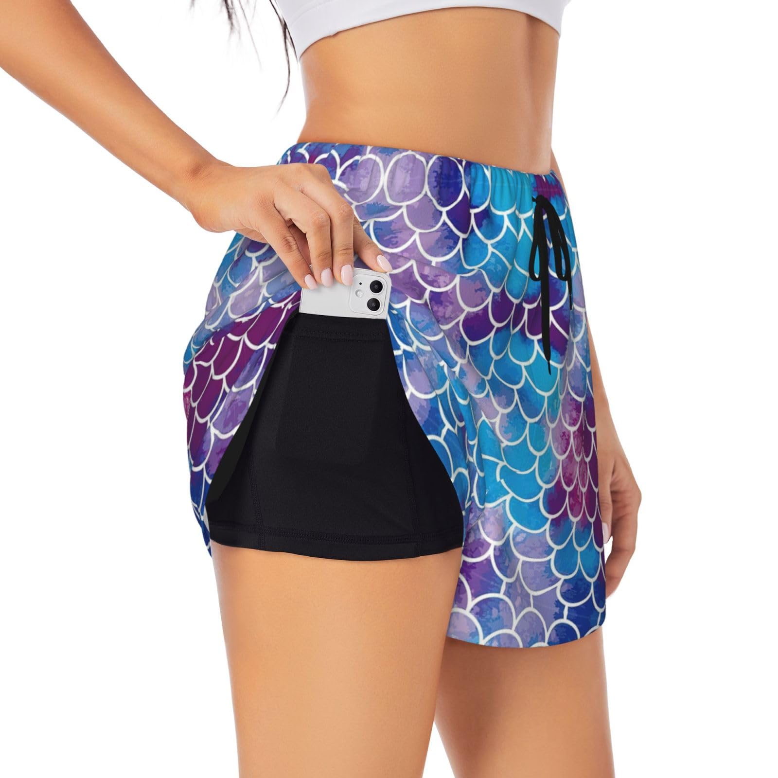 Mermaid Fish Scale Women's Athletic Shorts Cycling Activewear Running Yoga Workout Sport Exercise Black