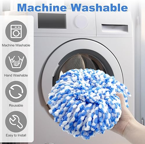 Miniatura 7 de Cabezal de repuesto para mopa giratoria, base, fregador, mango de fregona para sistema de 2 tanques OCedar RinseClean, incluye 2 repuestos de mopa