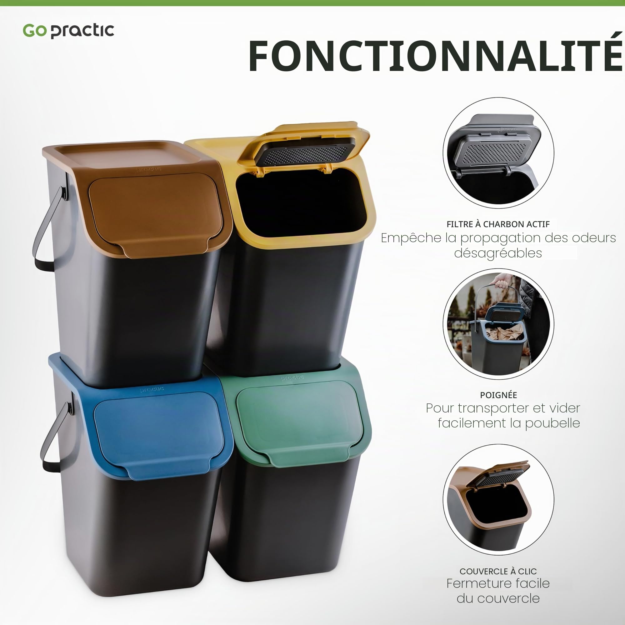 Poubelle Cuisine Tri Selectif 2 Bacs 25 litres