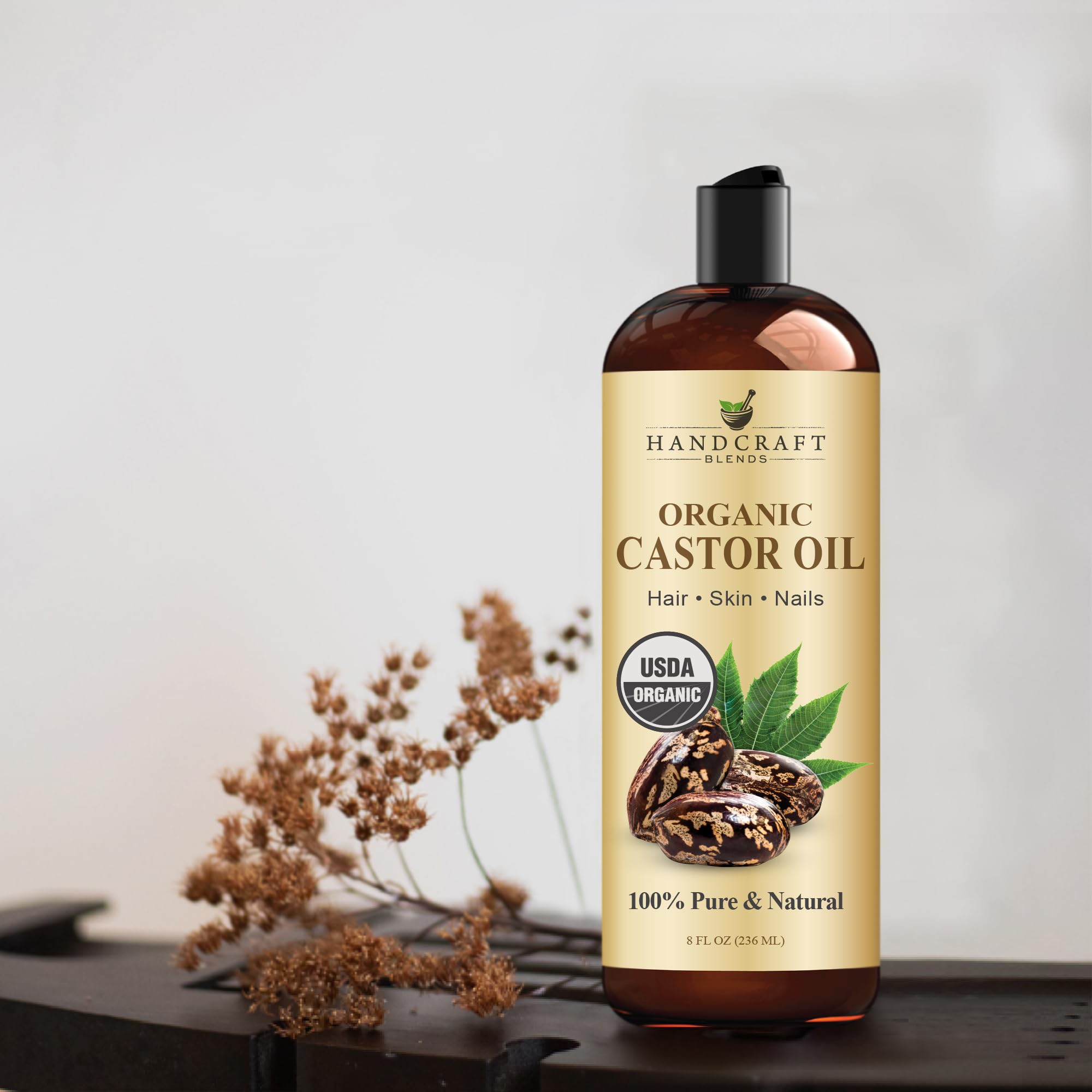 Handcraft Blends Bio Rizinusöl - 236ml - 100% Rein und Natürlich - Premium Grade Trägeröl für Haarwachstum, Wimpern und Augenbrauen - Haar und Körper - Expeller-gepresst & hexanfrei