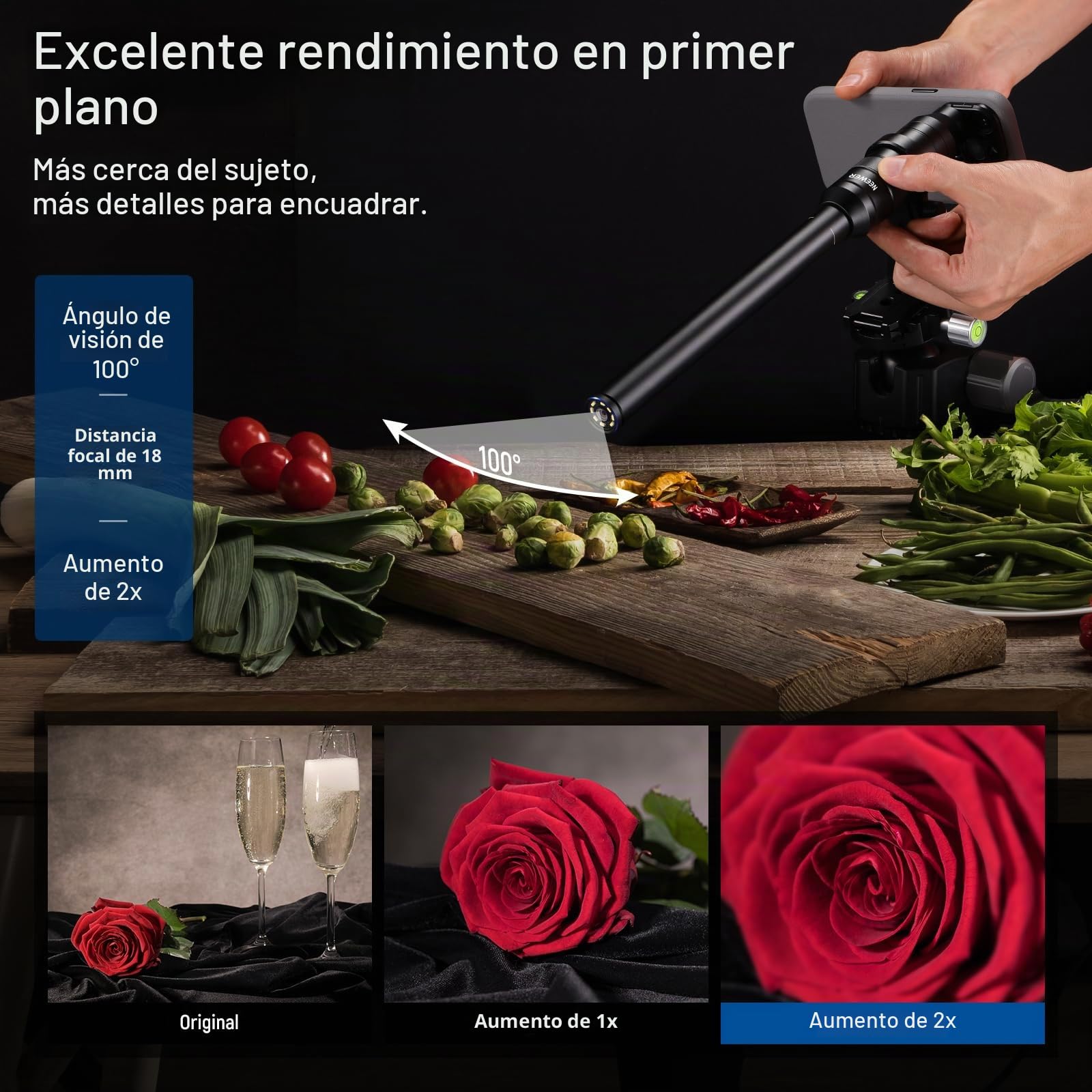 NEEWER 18mm Lente Sonda Macro 2X con 17mm Rosca para Grabación Teléfono Móvil, para NEEWER Jaula de Teléfono/Funda de Teléfono con Adaptador de Lente de 17mm Compatible con iPhone Samsung, LS-51
