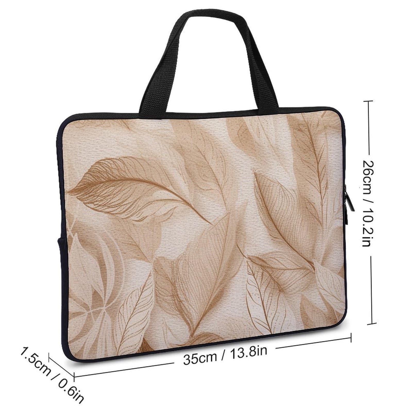 Foglie beige su tessuto Laptop Sleeve Ultra-sottile, impermeabile, 13 pollici Laptop Borse, Borsa protettiva portatile per computer con cinghia da polso