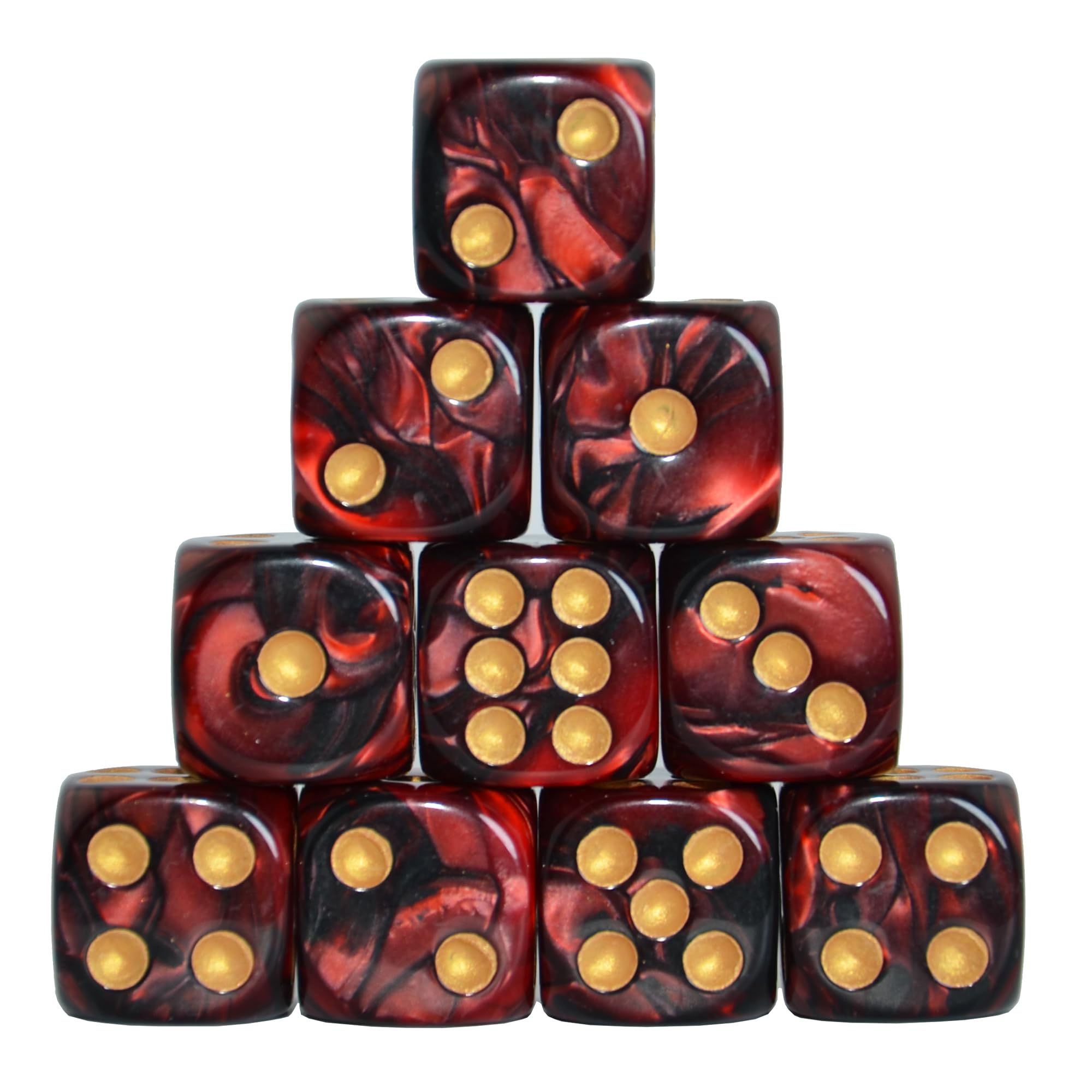 StarMall 10-Pack 16mm D6 Polyhedral Dice Set 6-sided Acrylic Die for RPG MTG DND Dice Table Board Games (Black-Red)