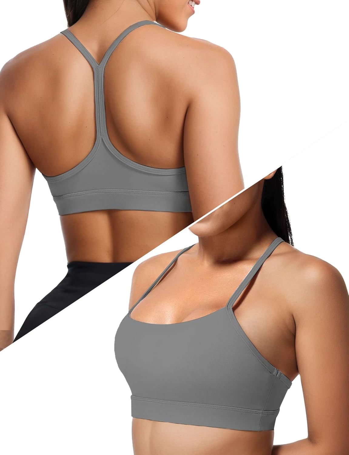 Buauty Y Back Sports Bra for Women, Low Impact Padded Racerback Spaghetti Strap Bras, Womens Workout Yoga Gym Tops