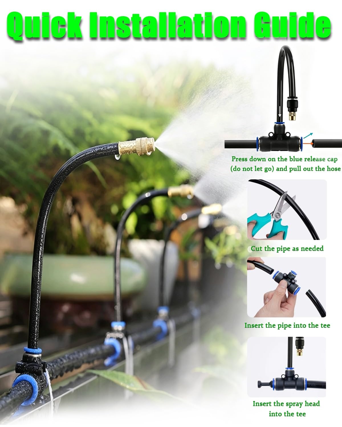 Irrigazione a Goccia Irrigatore Regolabile, Irrigatore a Nebulizzazione Rinfrescante | Kit di Irrigazione a Goccia Flessibile per Serra, Giardino, Tubo per Irrigatore da Giardino, Controllo Della Polv
