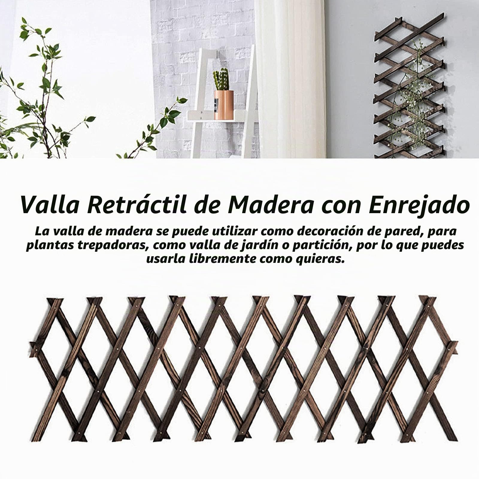 3 enrejados expansibles de madera para jardín, valla plegable al aire libre para plantas, panel decorativo para pared, para hogar y jardín