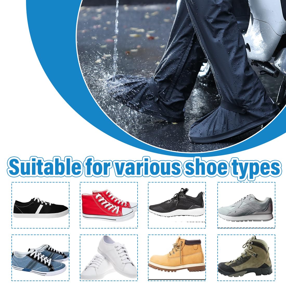 Paire de Surchaussures Imperméables Hautes avec Fermeture Éclair et Bandes Réfléchissantes, Couvre Chaussure Antidérapant pour Moto, Vélo, Randonnée sous la Pluie et la Neige