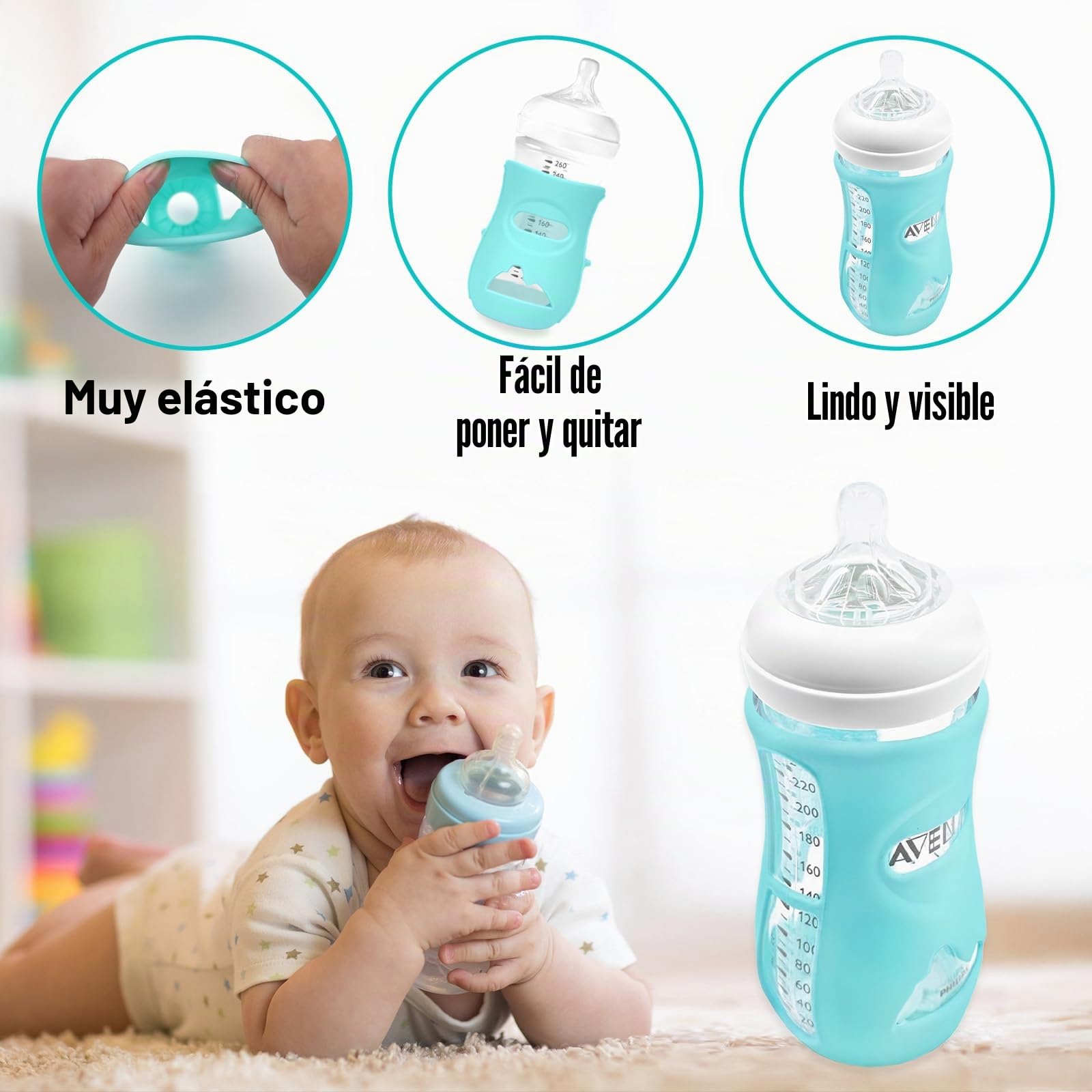Pack de 3 fundas de silicona para biberones Avent Natural, de cristal, funda protectora para botellas de bebé, portabiberones irrompibles, compatible con biberones de cristal Philips Avent Natural,