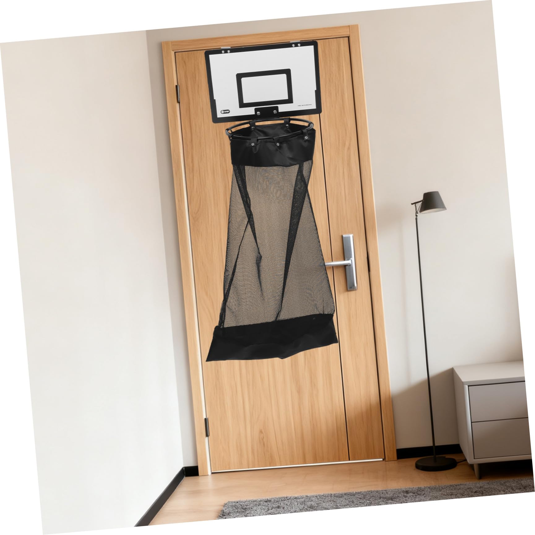 Wäschekorb für Tür Basketballkorb Türhänger Schwarz mit Holz