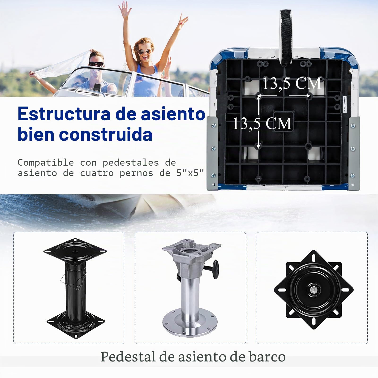GOPLUS Juego de 2 Asientos de Barco, Silla Plegable para Barco Impermeable, Asiento Yate Ergonómico con Correas y Tornillos de Fijación, 42 x 50 x 52 cm, para Pescar, Pilotaje, Barco de Pesca (Negro)
