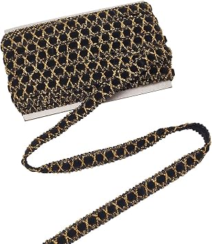 MAYJOYDIY 11 Yards Black Gold Metallic Gimp Braid Trim Suede Lace Ribbon 0.5inch Metallic Edge Decorative Woven Gimp Fringe for Curtain Lampshades Sewing Bag Costume DIY Crafts