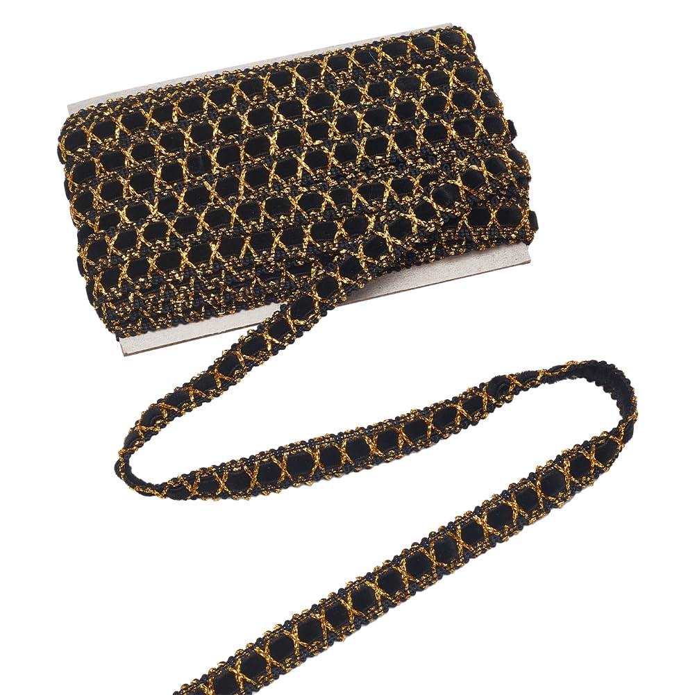 MAYJOYDIY 11 Yards Black Gold Metallic Gimp Braid Trim Suede Lace Ribbon 0.5inch Metallic Edge Decorative Woven Gimp Fringe for Curtain Lampshades Sewing Bag Costume DIY Crafts