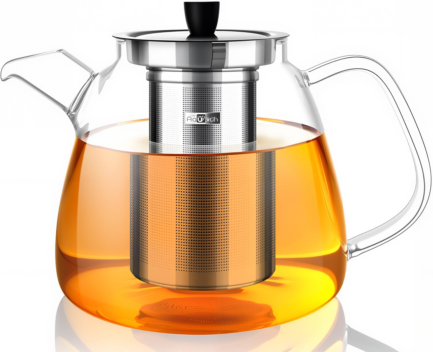 Aquach 42oz Glass Teapot with Removable Infuser - Stovetop & Dishwasher Safe Tea Kettle, Borosilicate Glass Pot for Hot & Iced Tea, Perfect for 2-4 People