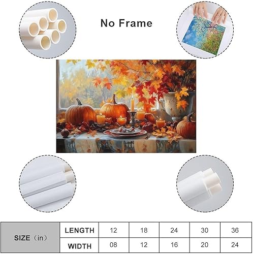 Miniatura 2 de Arte De Pared De Calabaza, Lienzo De Otoño, Cocina, Comedor, Decoración De Pared, Pintura De Hojas De Arce, Cosecha De Acción De Gracias2 Print