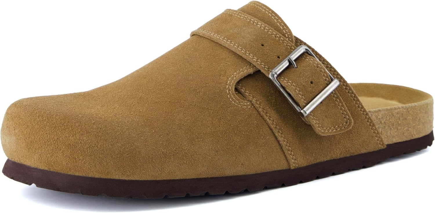 CUSHIONAIRE Hugo Genuine Leather Suede Clogs for Men – Comfortable Slip On Shoes with Adjustable Buckle, Closed Toe Mens Slides - Image 9
