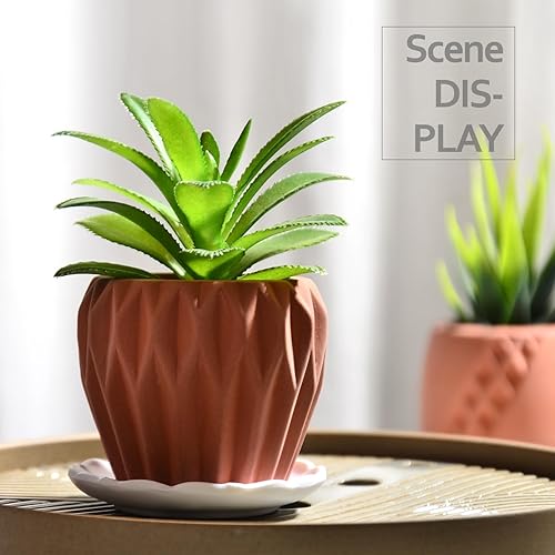 Miniatura 6 de Juego de 6 macetas de porcelana simples blancas para macetas pequeñas, cactus suculento para bebé, con drenaje y platillo para decoración del hogar