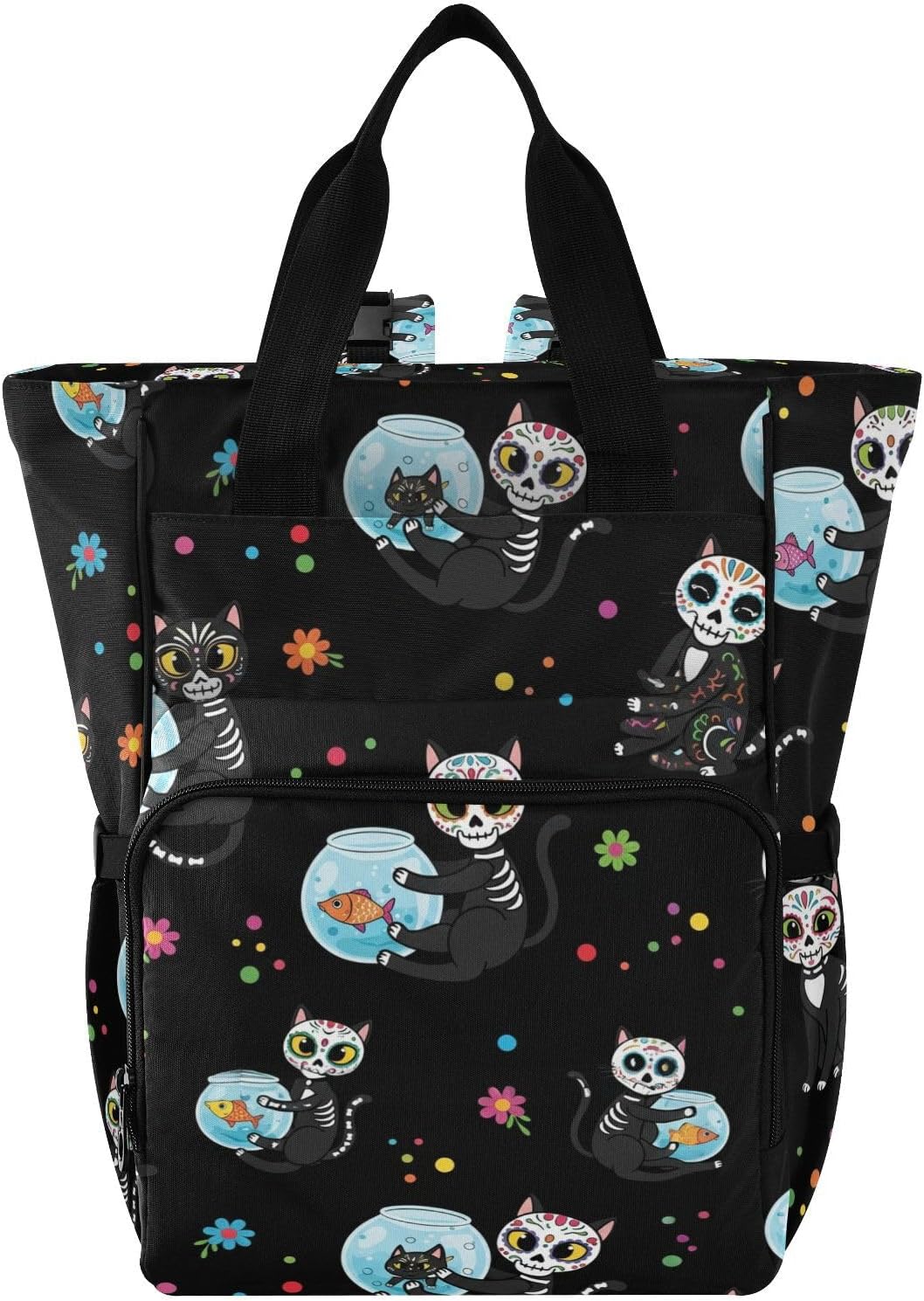 Dead Cat Flowers Black Print Diaper Bag Backpack for Baby Boys Girls Multifunction Baby Essentials Travel Tote with Stroller Straps & Bottle Storage Maternity Travel Bag for Baby Shower Gifts