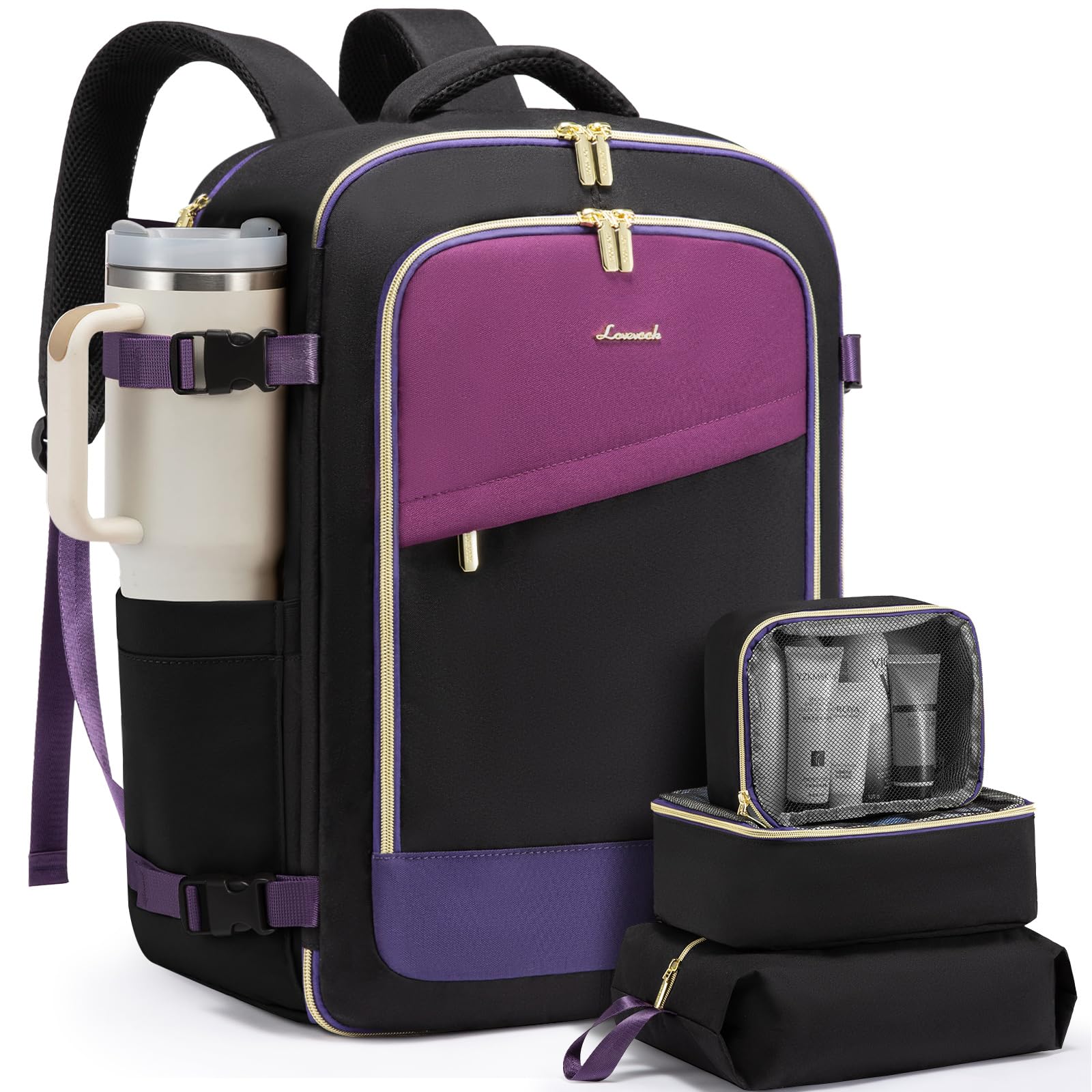 LOVEVOOK Travel Backpack for Women, 40L Carry On Backpack for Airplanes, Personal Item Bag for Airlines Fits 17 inch Laptop, TSA Approved Luggage with 3 Packing Cubes,Waterproof Weekender Gym Backpack