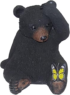 Sitting Black Bear with a Butterfly Figurine, Freestanding Tabletop Decoration, Rustic Cabin DÃ©cor, 7 Inches