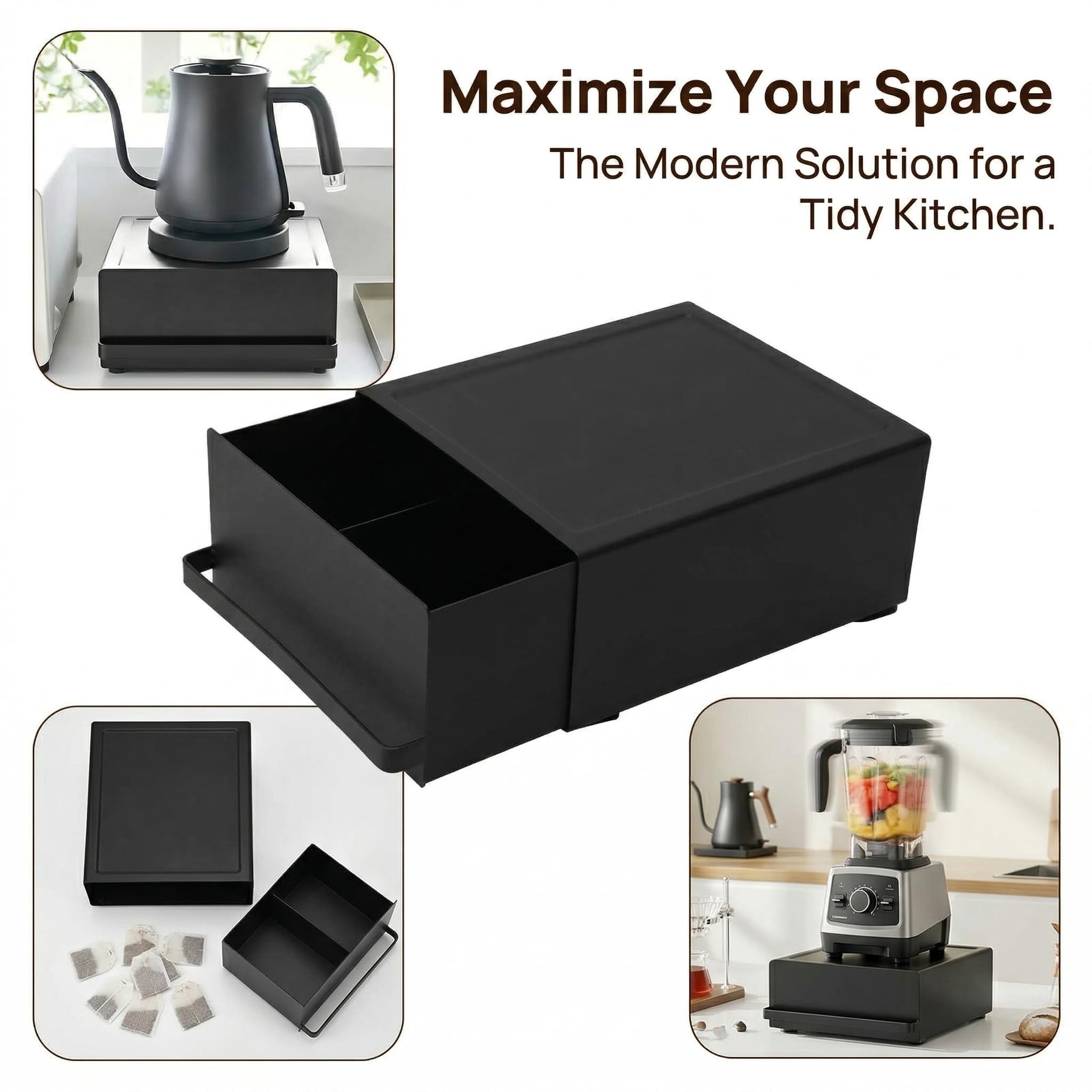 Porte-capsules de café, 27,5 x 22,2 x 11,5 cm, avec tiroir, fabriqué en acier au carbone, capacité de charge de 11 kg, organisateur de café pour machine à café, mixeur, bouilloire