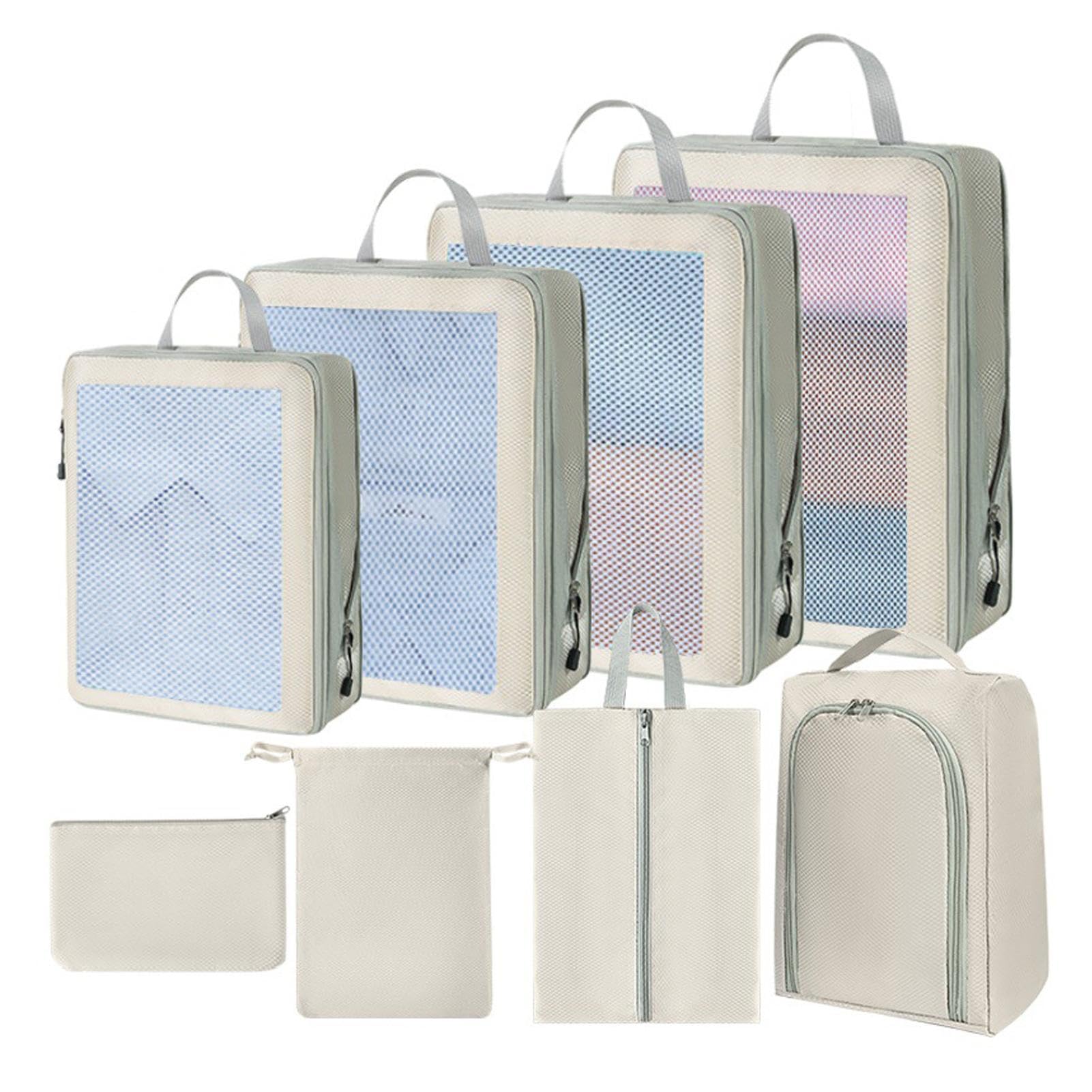 Borse per valigia, borsa a compressione manuale, set con 8 tasche | impermeabili a compressione per valigia, contenitore per abiti con chiusura lampo e manico per dormitori, soffitta