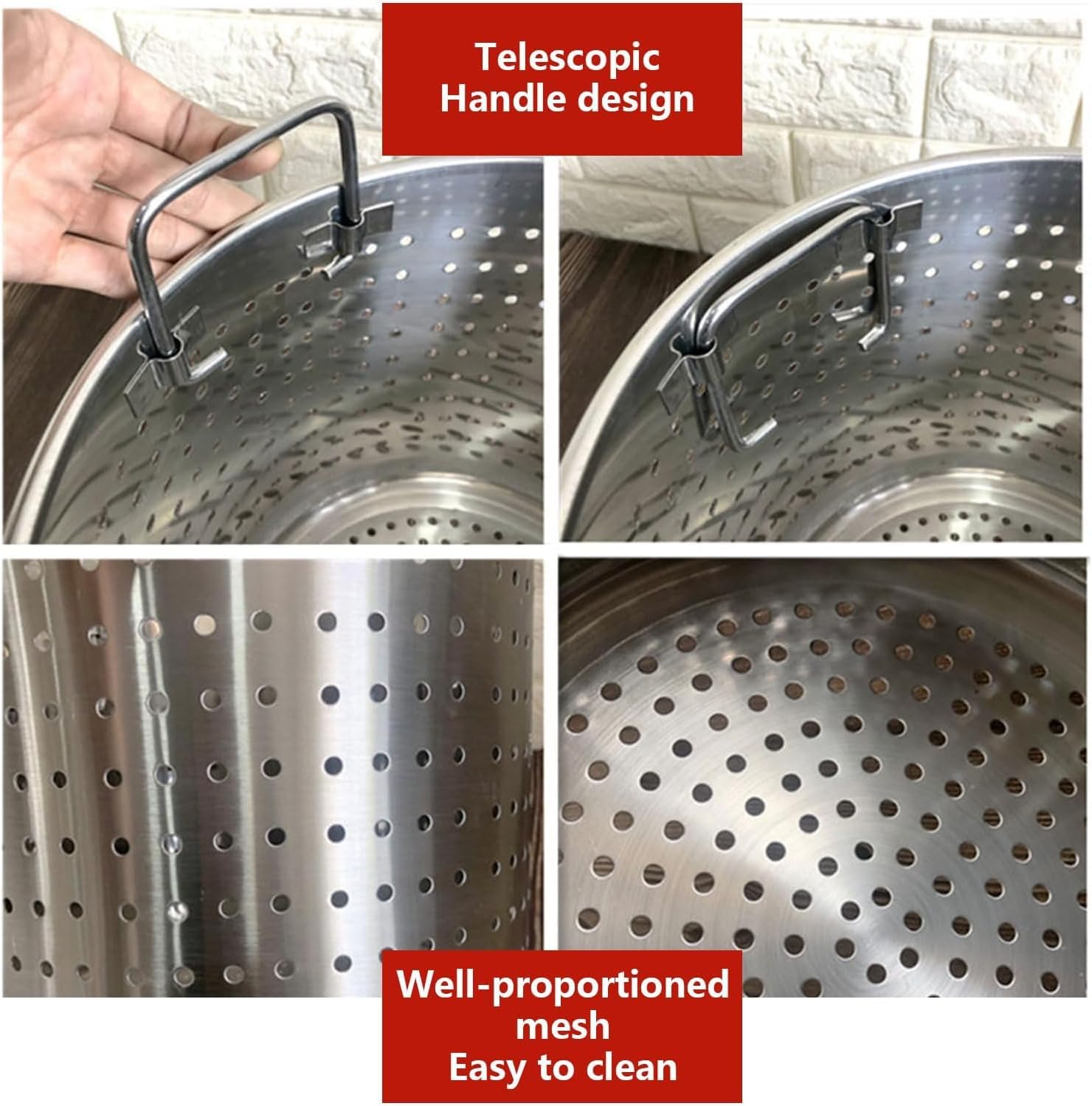Stainless Steel Cooking Basket Seafood Bucket Strainer Basket Multi Futiol Frying Basket with Hdle for Seafood Pot, 33cm*26cm