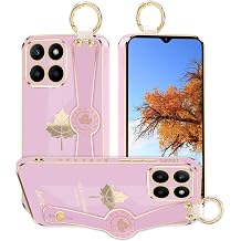 Phone Case for Honor X6 with Wrist Strap Stand & Finger Ring, Cute Aesthetic Slim Silicone Shockproof Protective Cover for Women Girls Purple