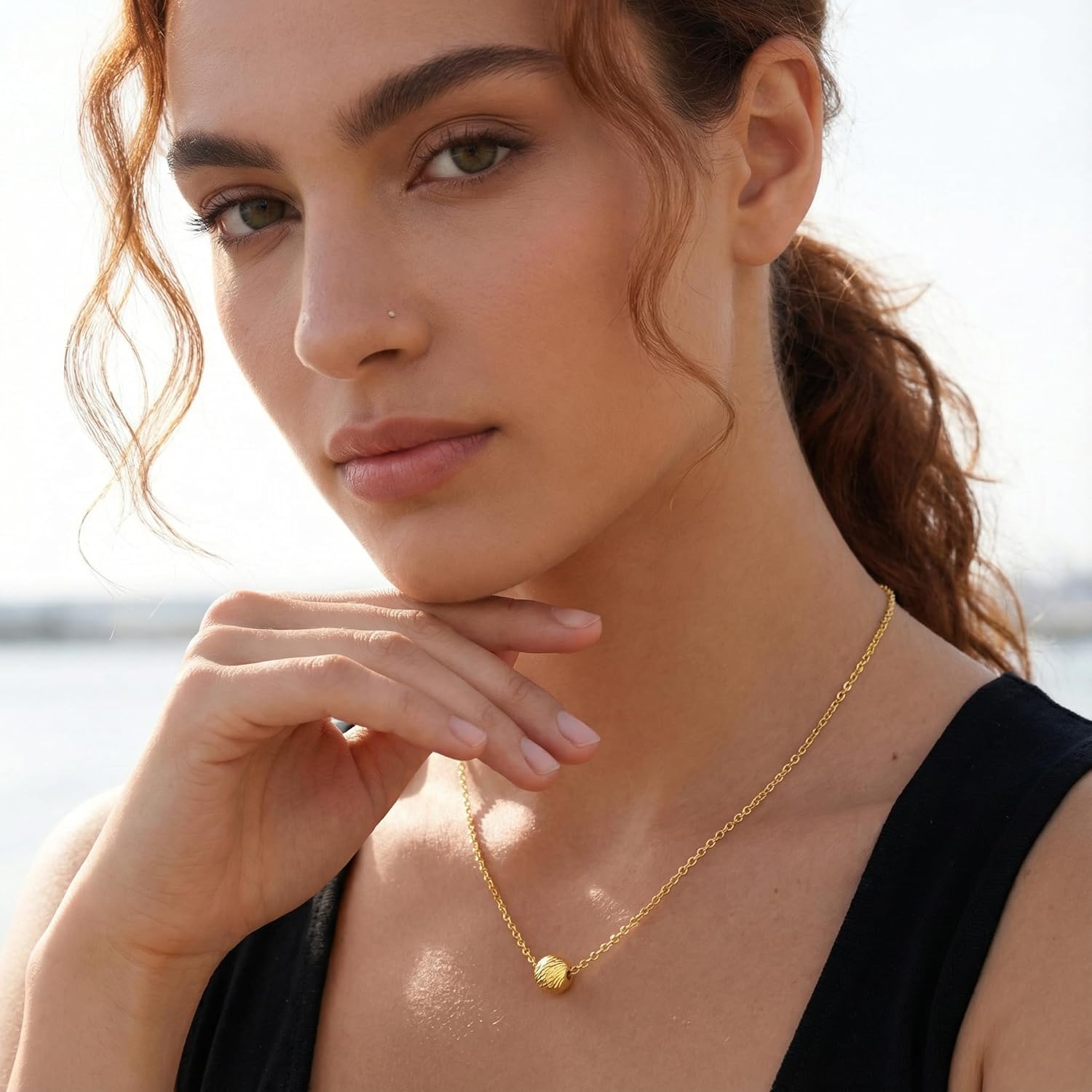 14K Gold Pendant Necklaces for Women Gold Necklace for Women Dainty Tiny Textured and Totally Charming Elegant Ball Necklace for Womens Trendy - Image 3