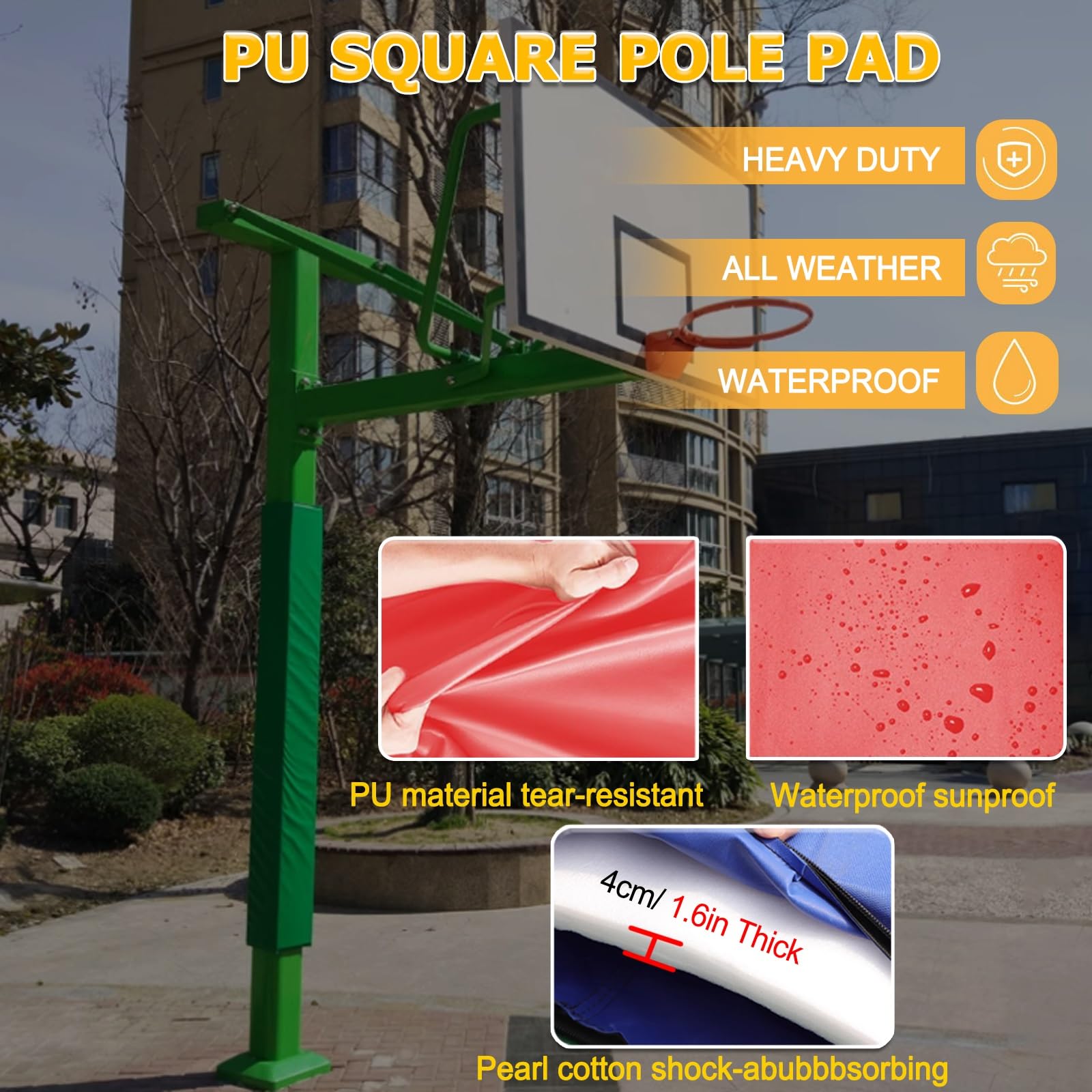 Imbottitura per canestro da basket, resistente ai raggi UV, per pali rotondi, design avvolgente per attrezzature da palestra, cantina, parco giochi e garage