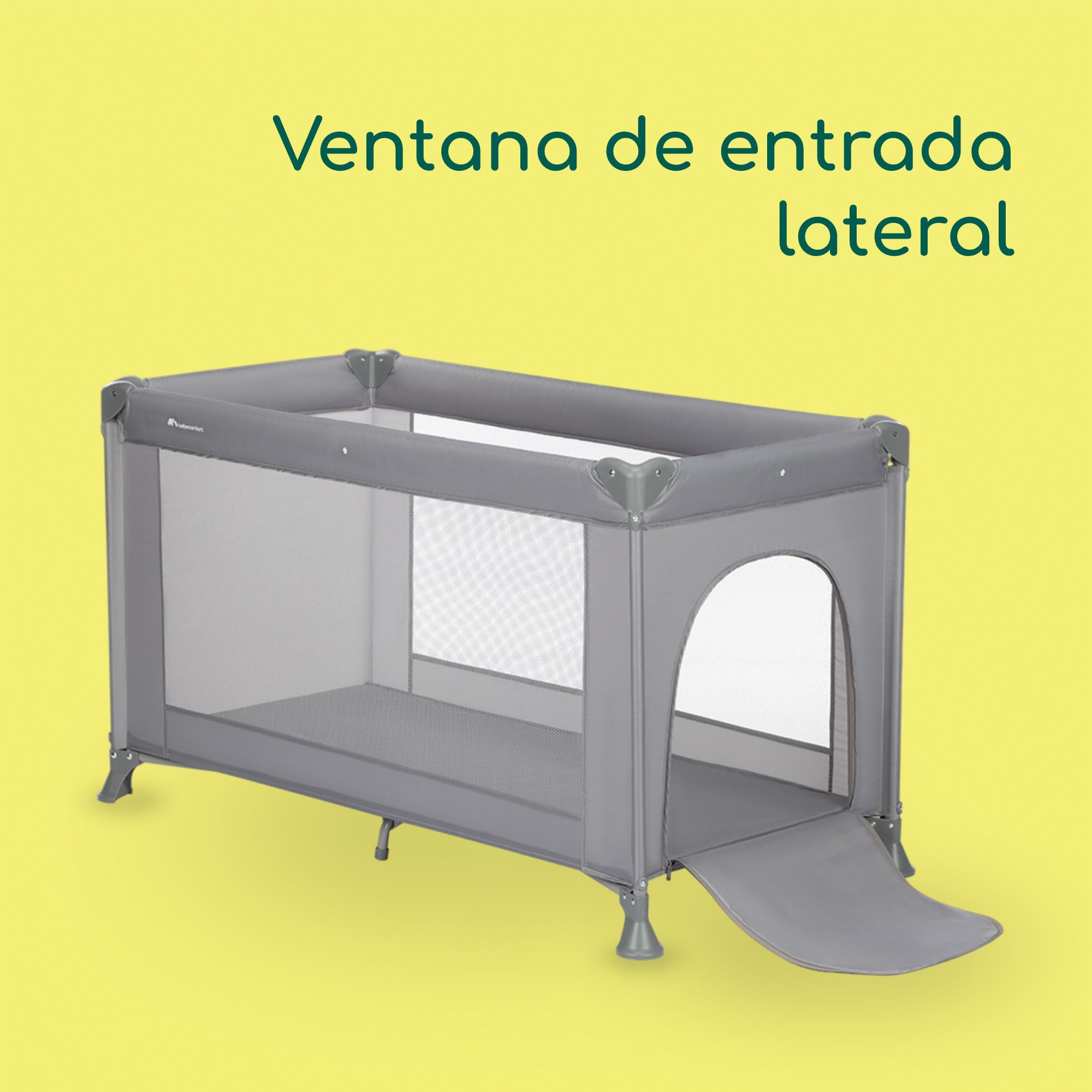 Bebeconfort Sweet Dreams, Cuna de viaje, 0-3 años (0-15 kg), Cuna de viaje ligera y lista para viajar, Colchón grande acolchado, Ventana de entrada lateral, Cierre compacto fácil, Mineral Gray