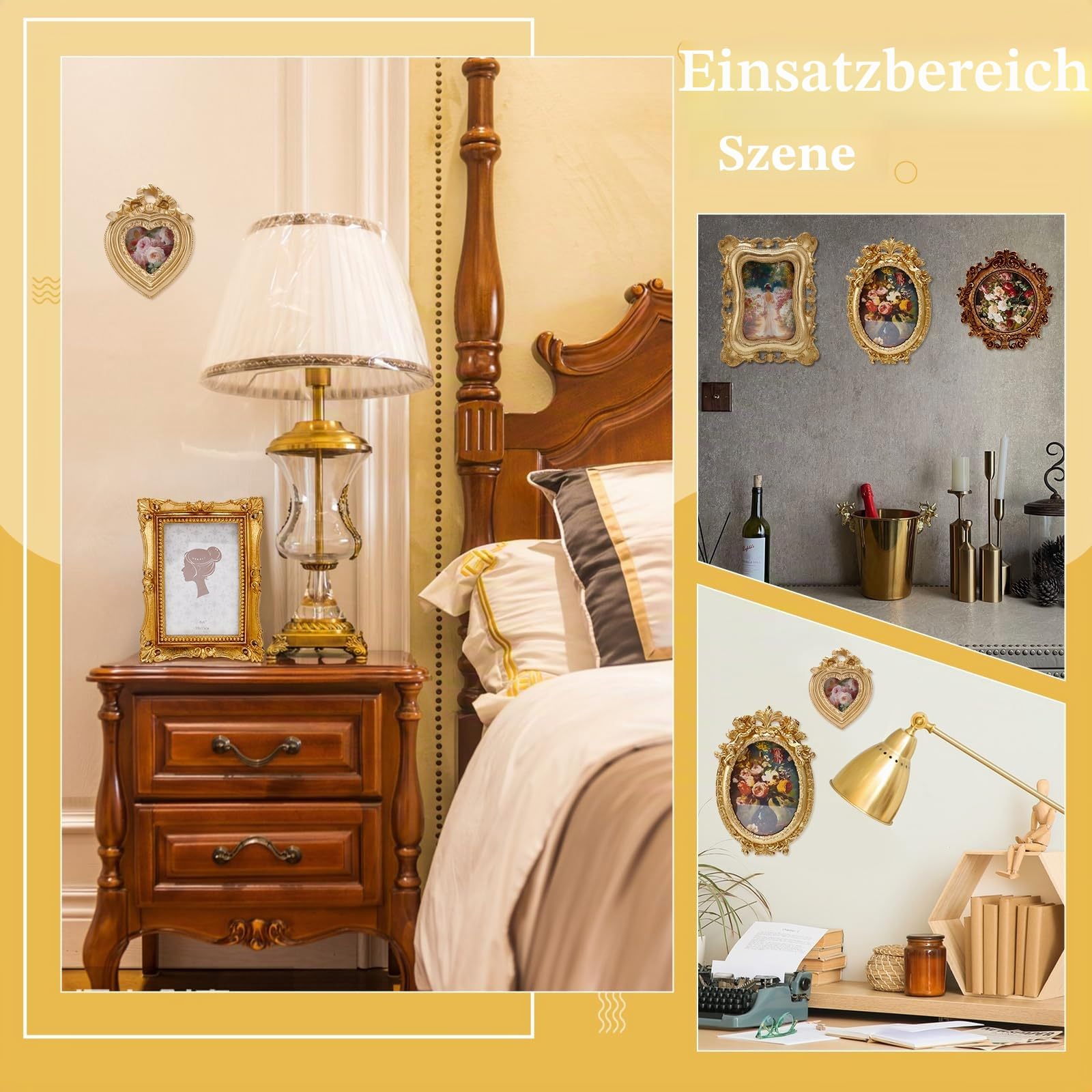 5 Stück Goldenes Vintage Bild Antikes Harz Fotorahmen Set Für 10.2x15.3/12.7x17.8 antikgoldenen Galerie Wandrahmen Kleiner Luxuriöser Wandbehang Dekoration Für Galeriewand Fotoausstellung