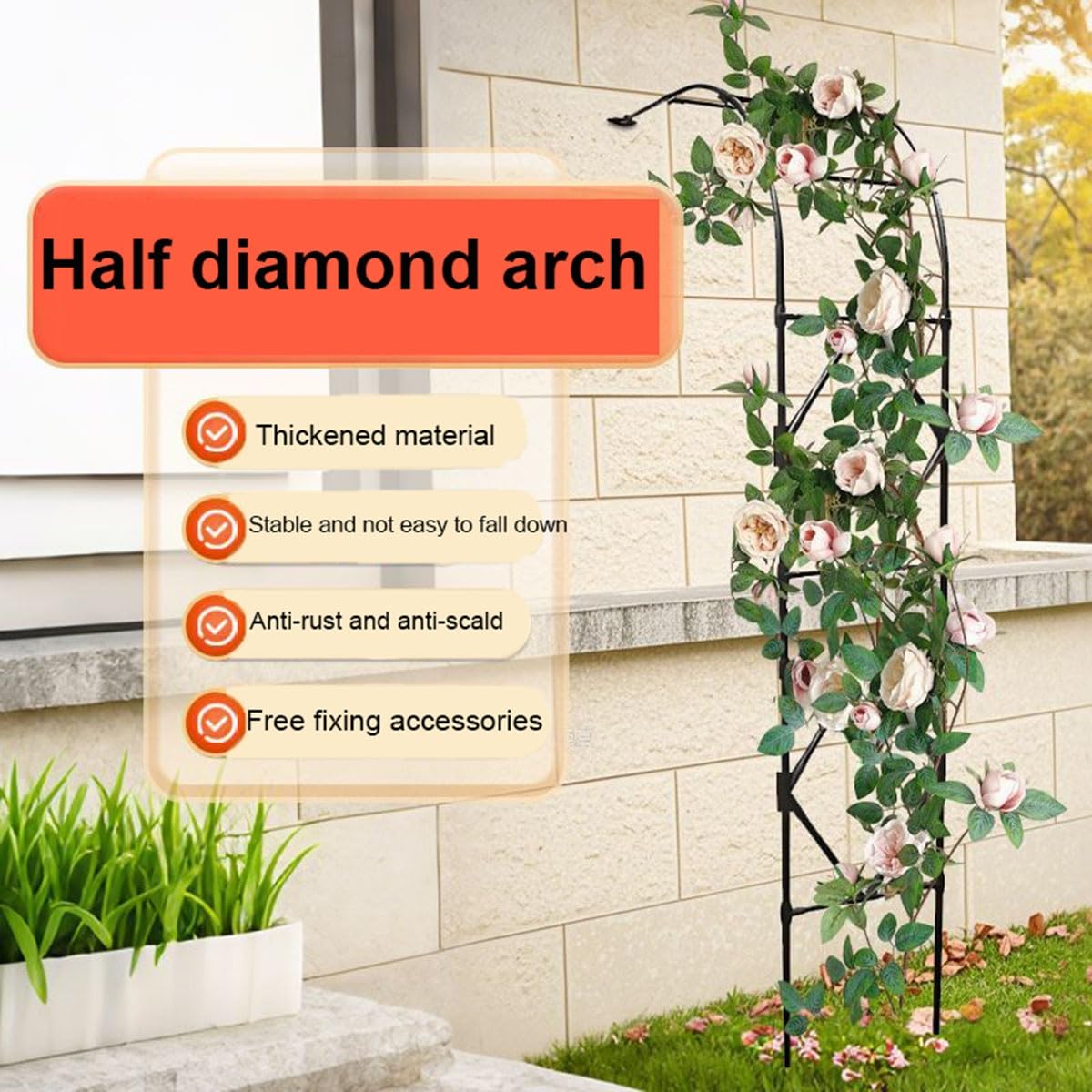 Metal Arceau à Rosiers Demi-côté, Arche de Jardin pour Plantes Grimpantes Conception Stable et Durable Treillis de Support Demi-Arc pour intérieur/extérieur Arche de Mariage décoration de fête(Black,3