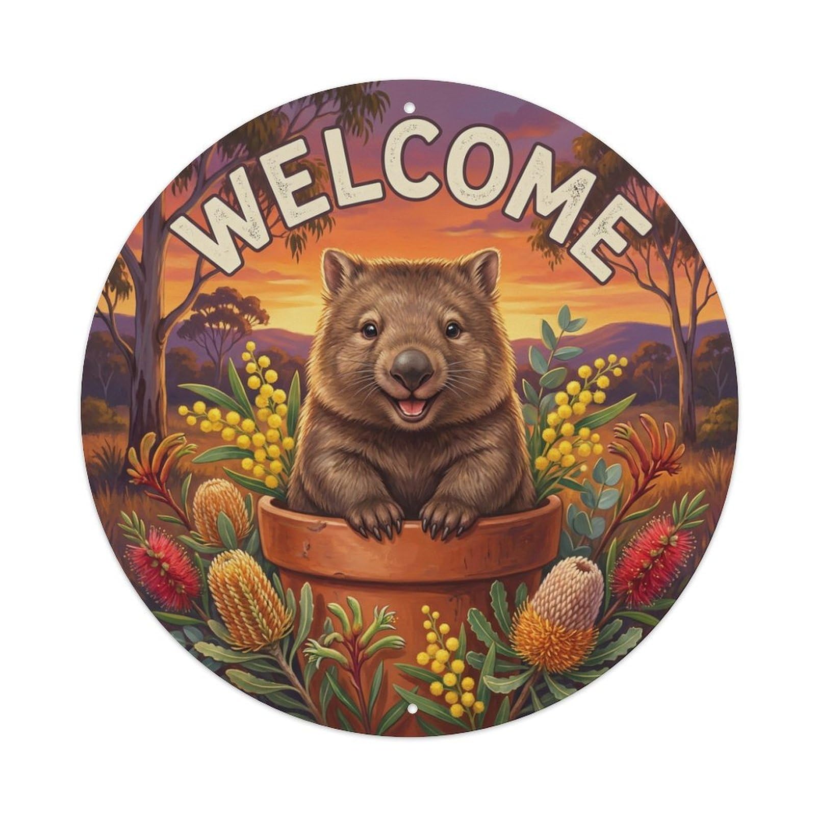 Welcome Wombat Bushland Dusk Metal Tin Sign