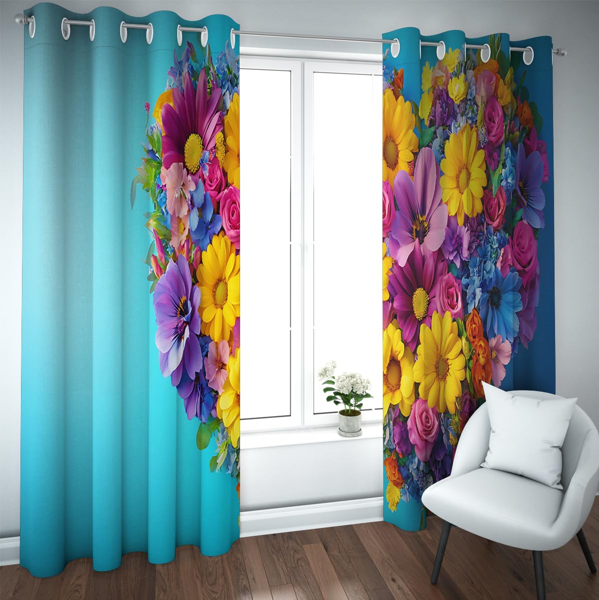 Rideaux à œillets style pop | Ambiance aquarelle salon