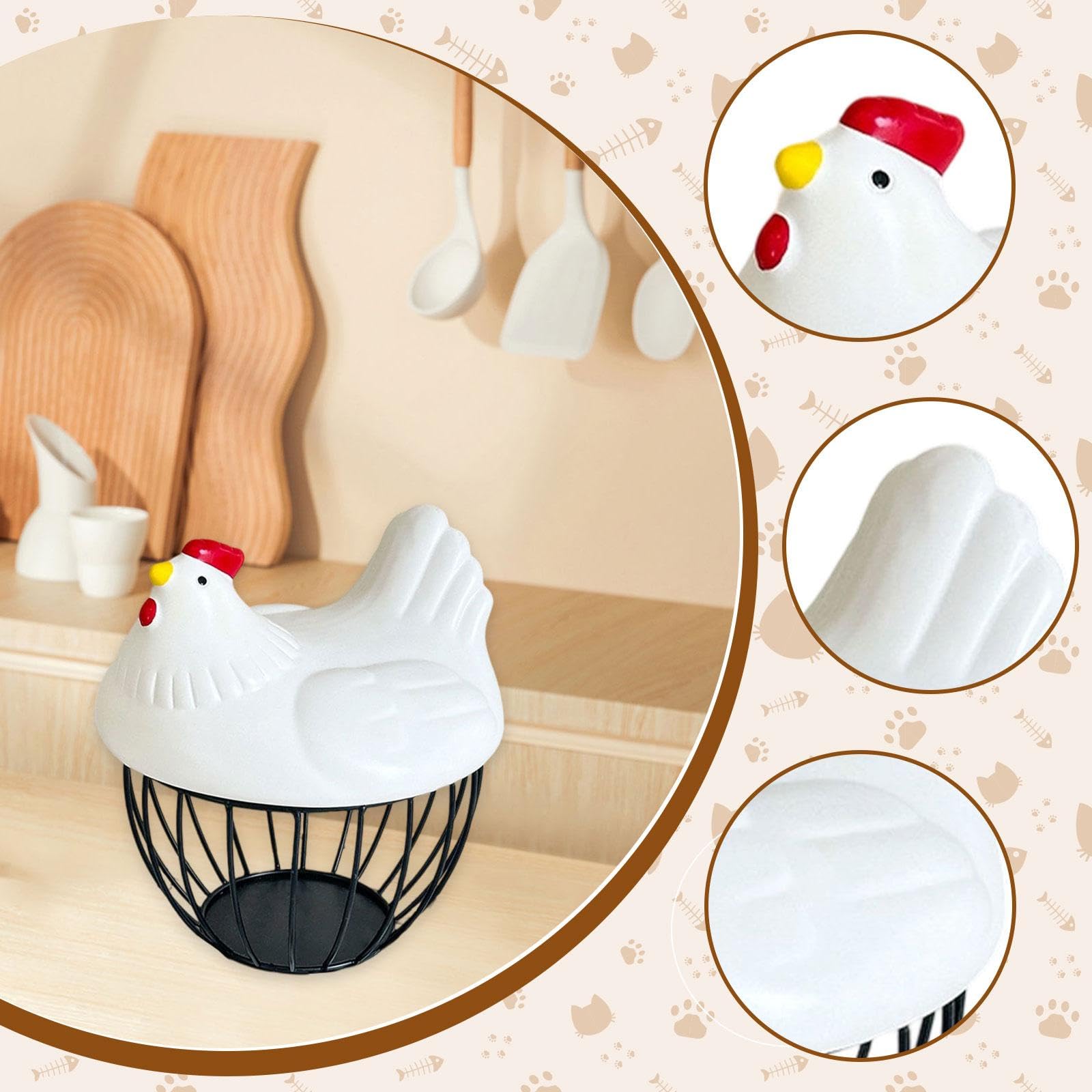 Porte-œufs en Forme de Poule, Couvercle de Rangement en Forme de Poule, Panier de Collecte pour Restaurant, Blanc