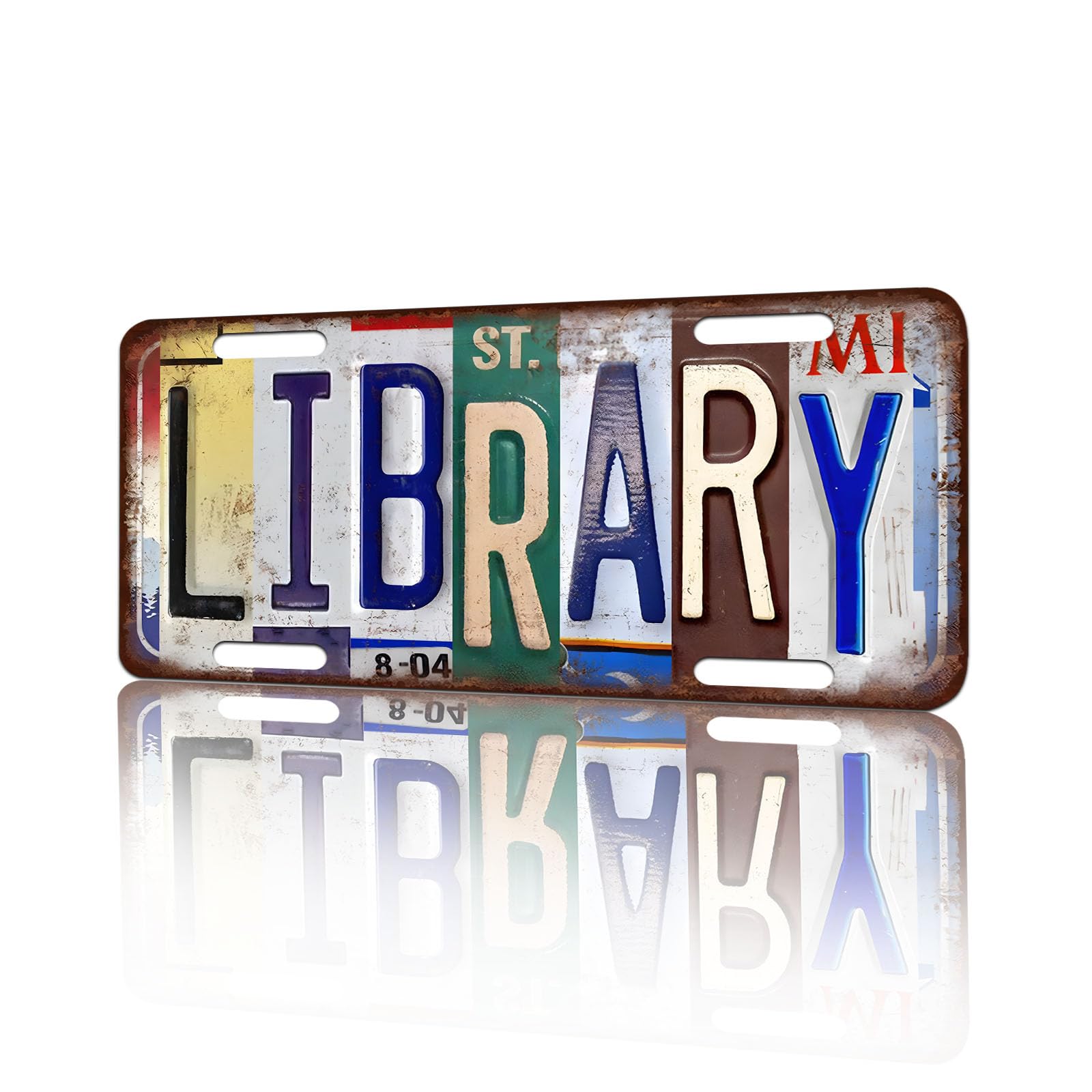 Vintage License Plate Wall Decor Library Tin Sign for Home Office Garage Bar Restaurant Living Room Garden Yard 12 x 6 Inches (25190)