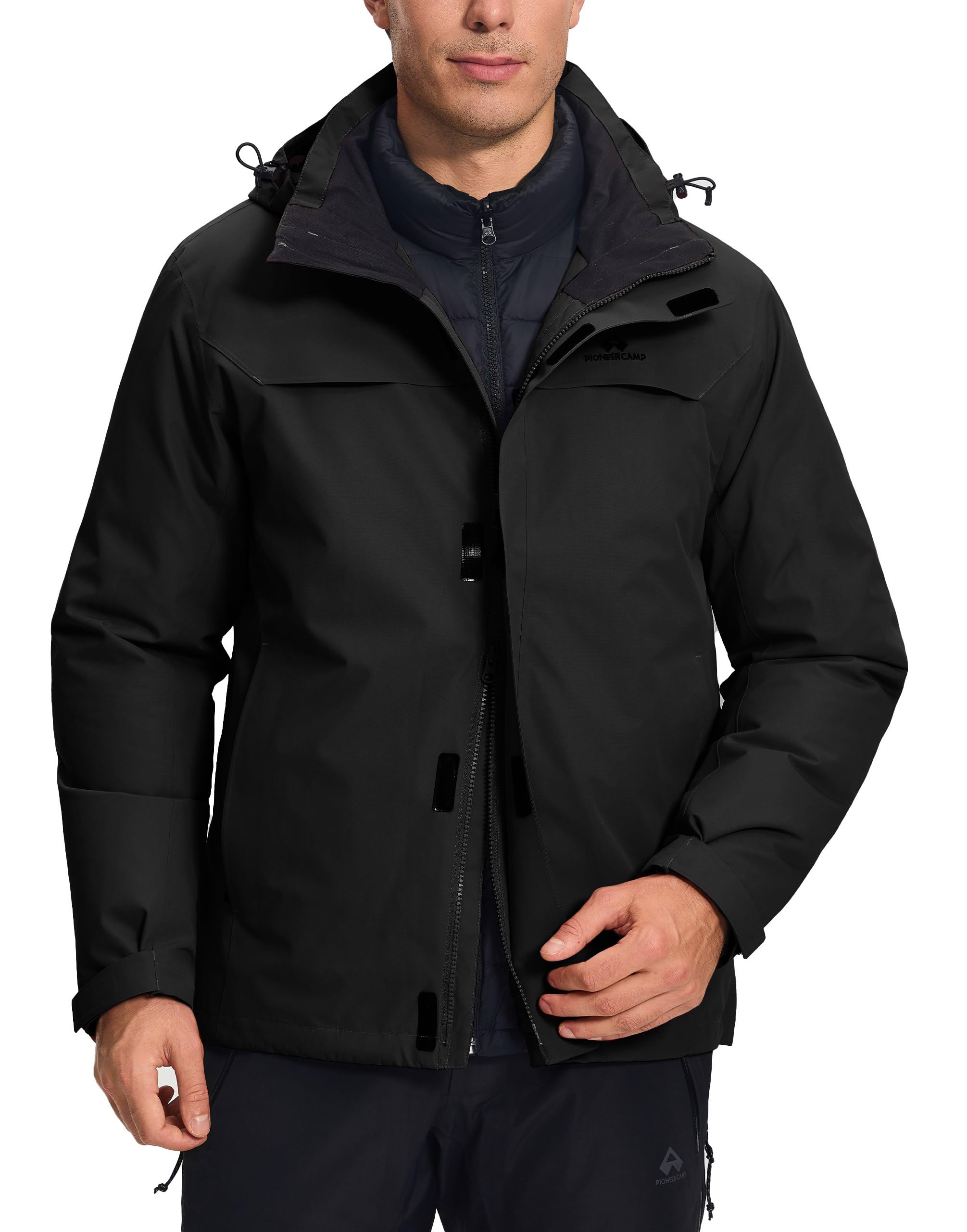 Pioneer Camp Giacca da sci 3 in 1 da uomo, con fodera in piuma, impermeabile e antivento, calda giacca da snowboard con cappuccio regolabile