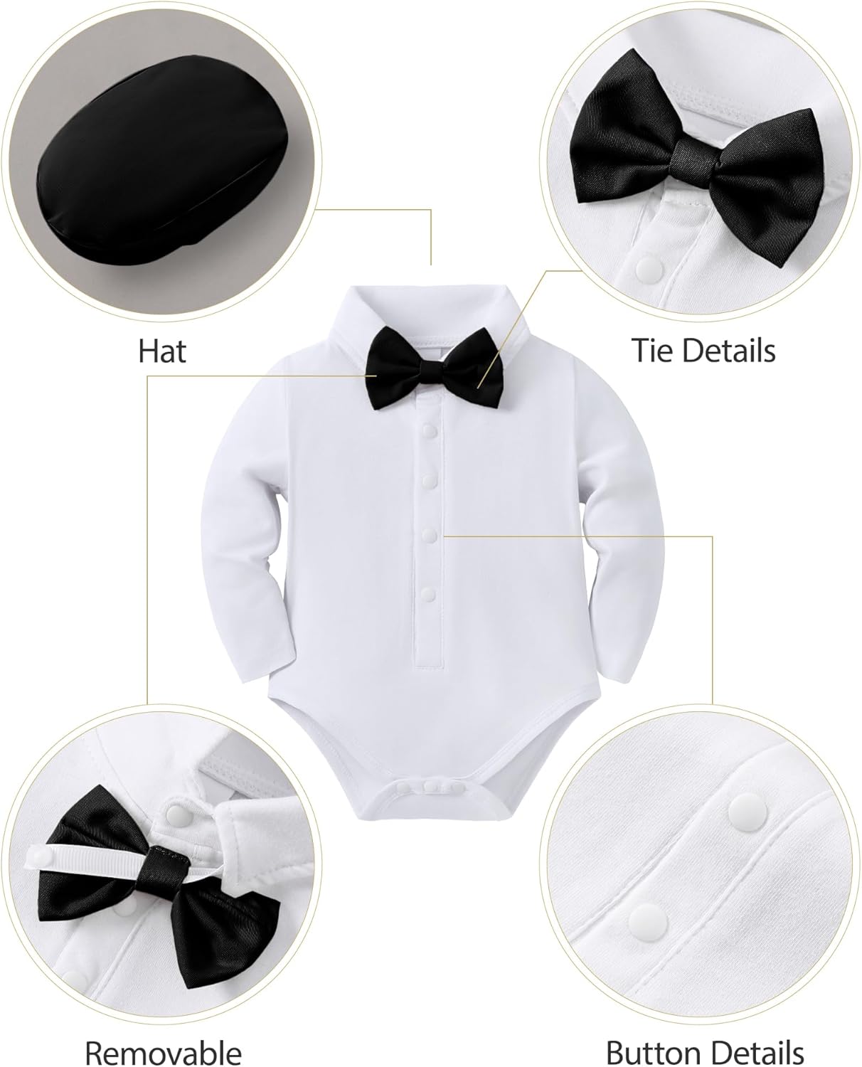 YUEMION Baby Boy Clothes Wedding Outfit Infant Tuxedo Gentleman Suits Dress Shirt+ Beret Hat +Suspender Pants +Bowtie 0-18M