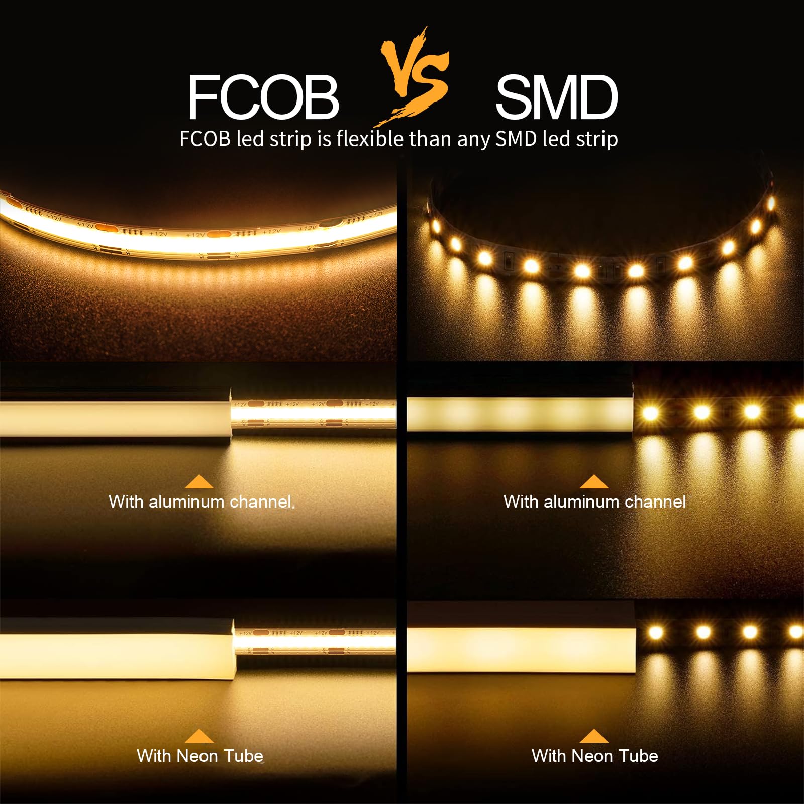 COB LED Strisce bianche sintonizzabili CCT, 5m dimmerabile 2700K-6500K Luci a nastro Kit con Alimentatore y Controllore Tuya, Dimmerabile Luci a Nastro LED per Cucina, Soggiorno, Feste, Bar