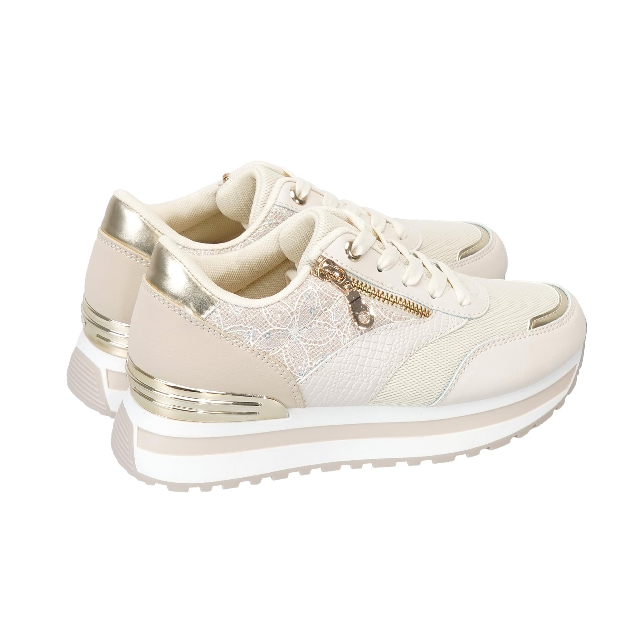 JOMIX Scarpe Donna con Lacci e Zeppa Plateau Sneakers Sportive Leggere Traspiranti Antiscivolo Casual per Corsa Camminata Fitness Yoga Outdoor Palestra