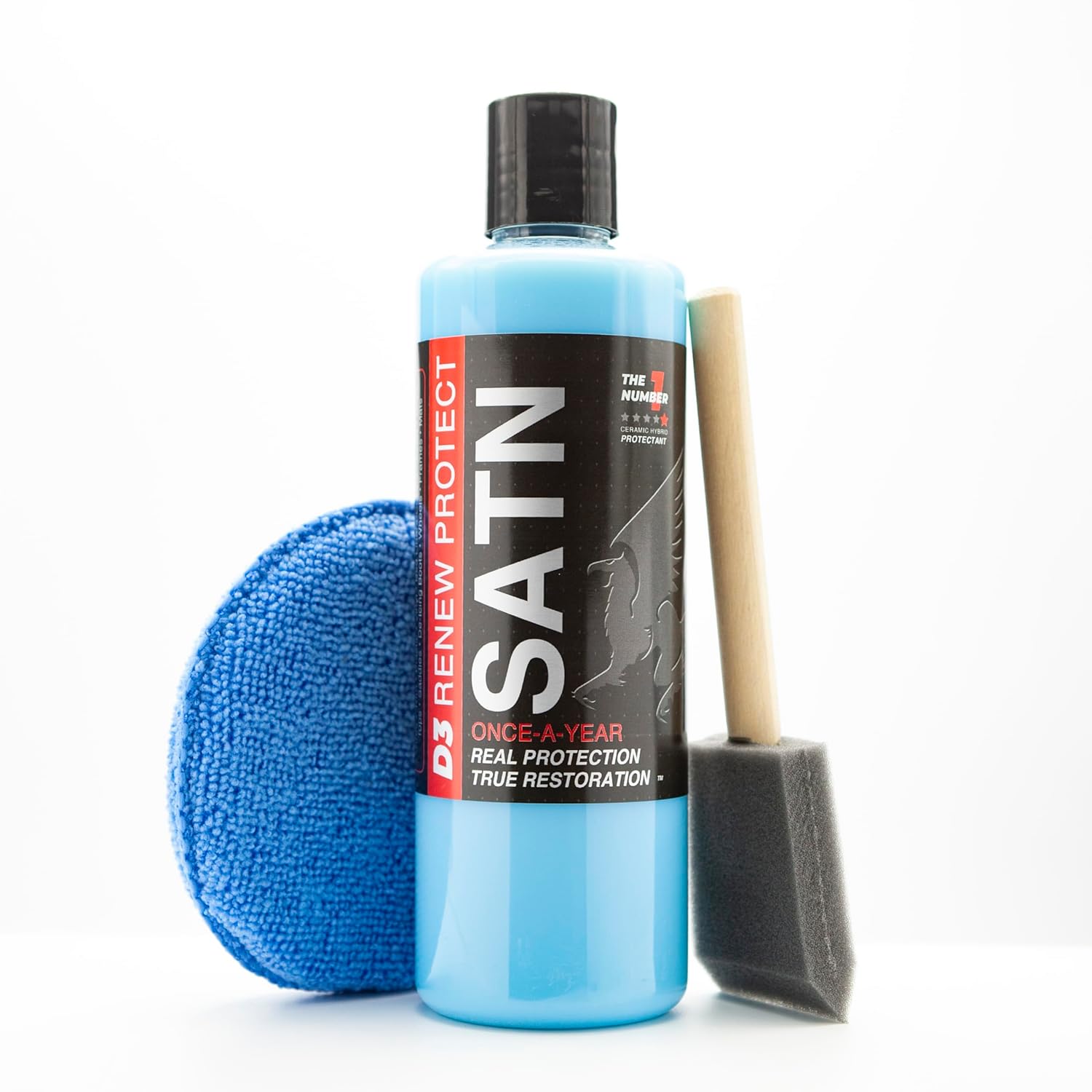 RENEW PROTECT - SATN - Real Restoration & True Protection, Dry-Seal Protectant for Tire & Trim, Low- Mid Shine, Mats - RV- Motorcycle-Safe, Acrylic Ceramic-Hybrid Protectant, Wash-Proof, 5 min 16oz