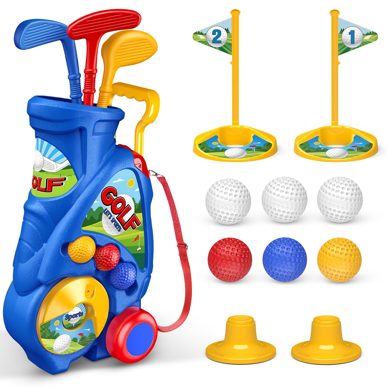 Naxudcoo Golf Set für Kinder 3 4 5 Jahre, Minigolf Spielzeug mit 6 Bälle, 3 Golfschläger, Indoor & Outdoor Spielzeug ab 3 Jahre Junge, Golfspielzeug Geschenk für Jungen Mädchen